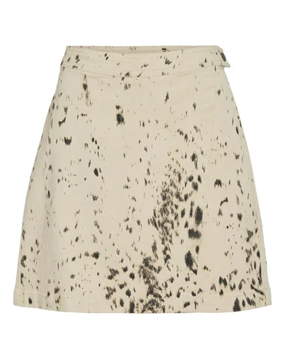 Vila - VISanora RW Print Denim Short Nederdel - Birch/Slate Black